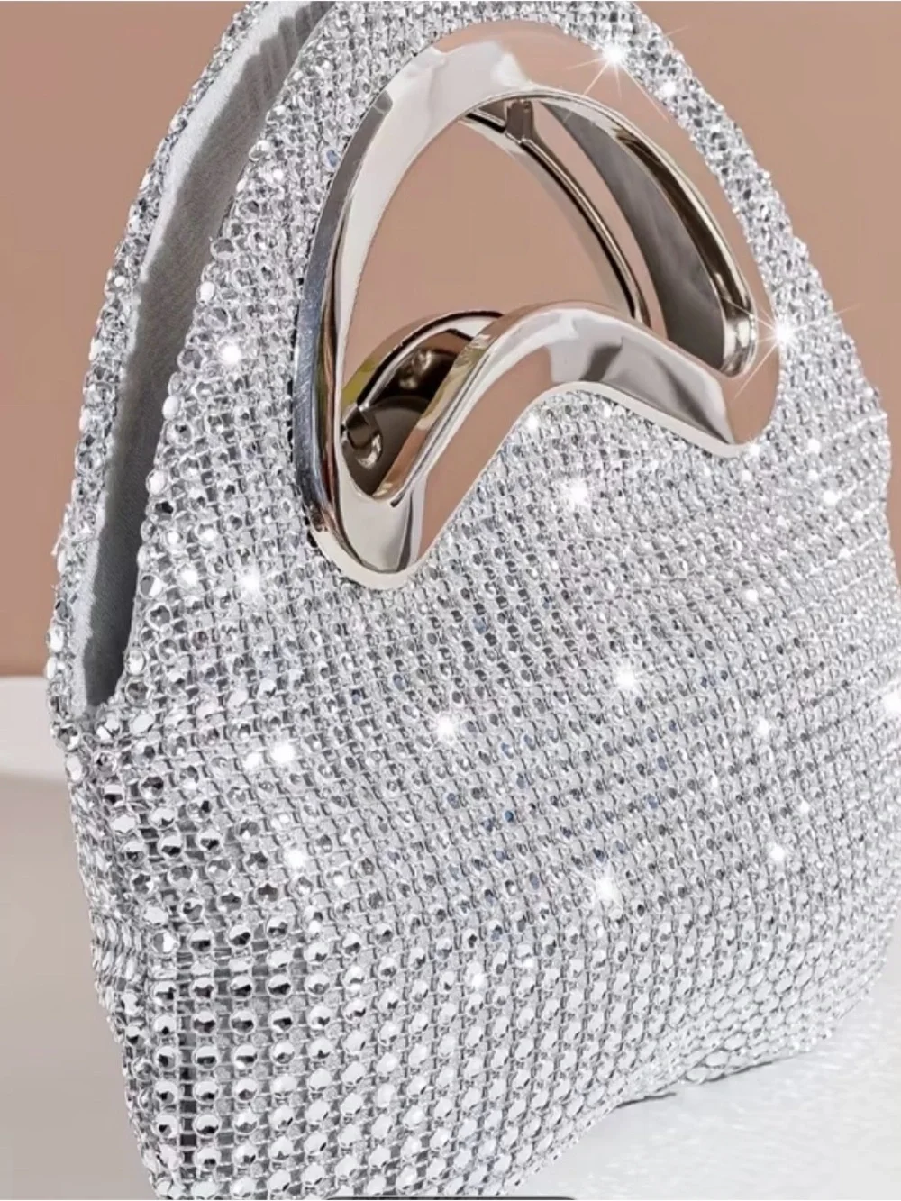 Silver Crystal Evening Bag - Women's Sparkle Clutch